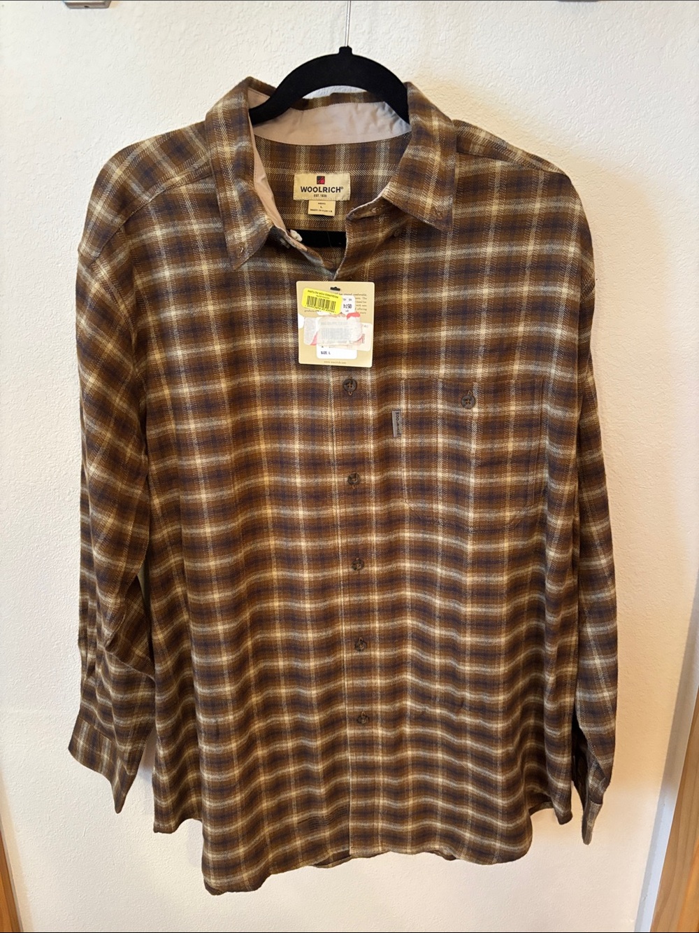 Woolrich Men's Brown and Cream Plaid Button-Down Shirt